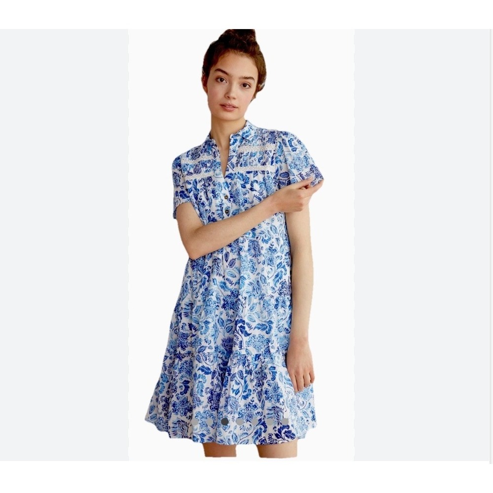 Anthropologie Blue Tiered Dress Size 1X